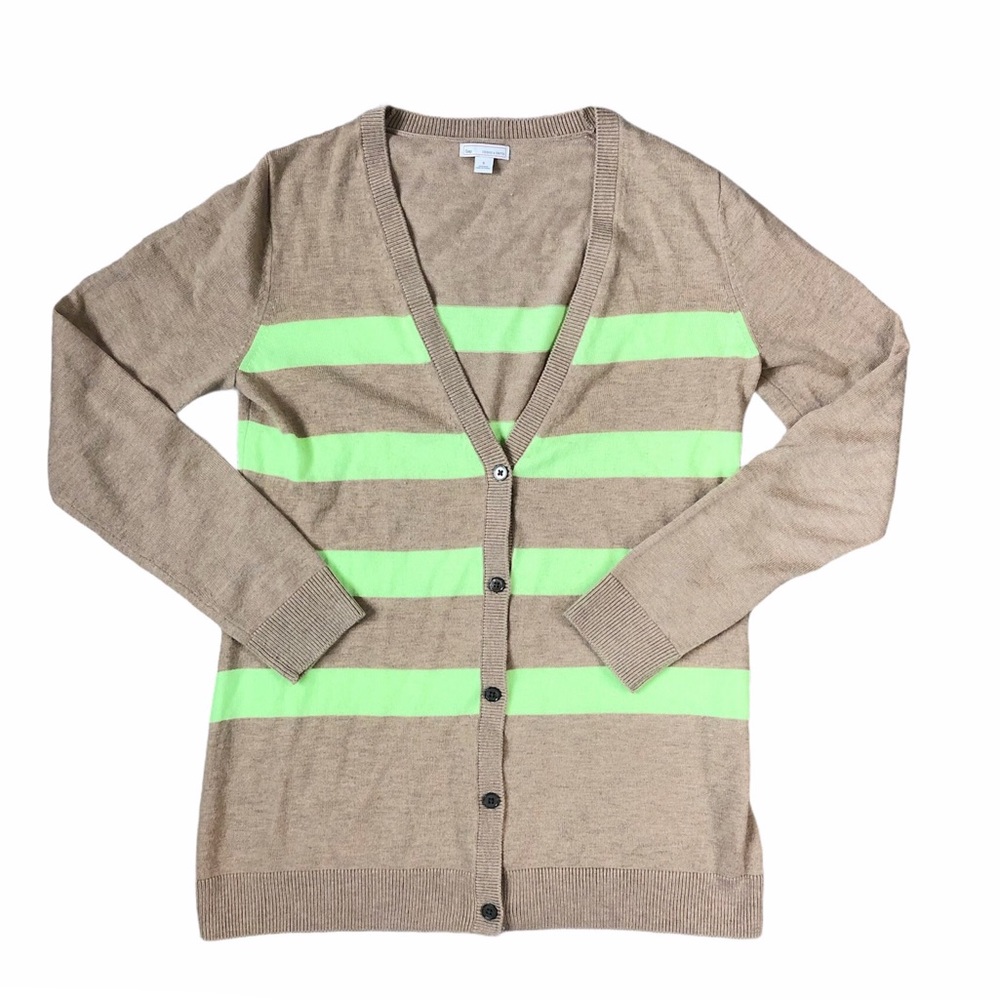 Gap tan & neon stripe button down cardigan